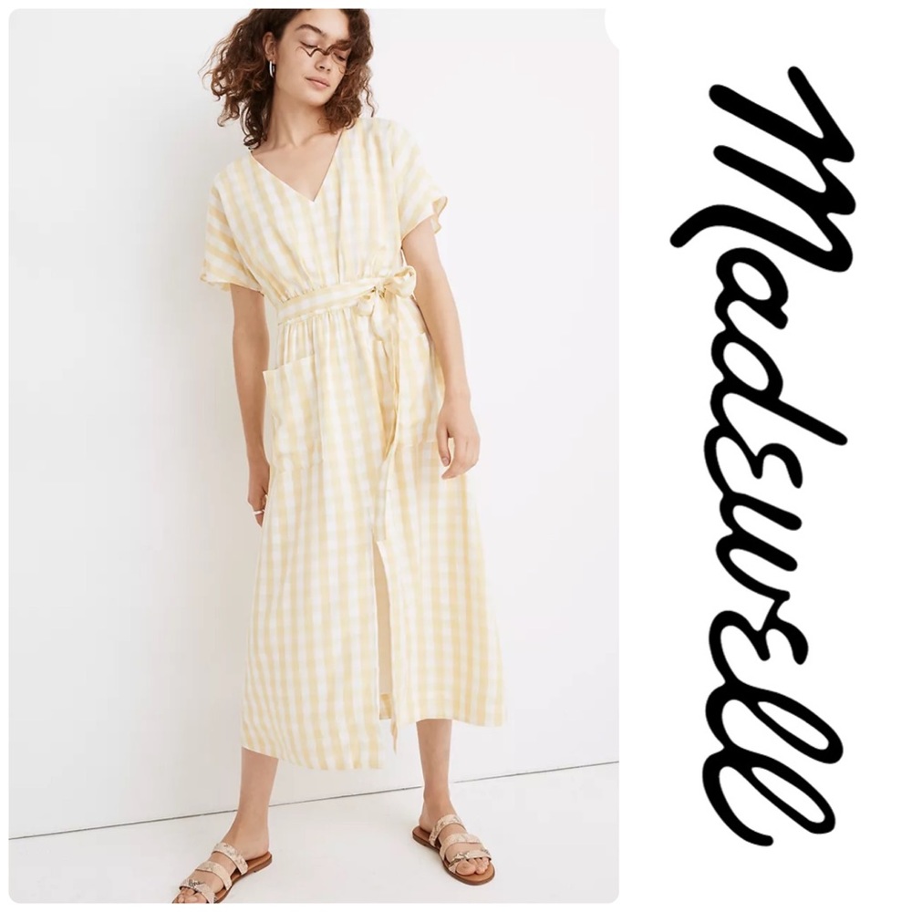 Madewell Gingham Check Dolman Sleeve Midi Dress - Picture 2 of 4